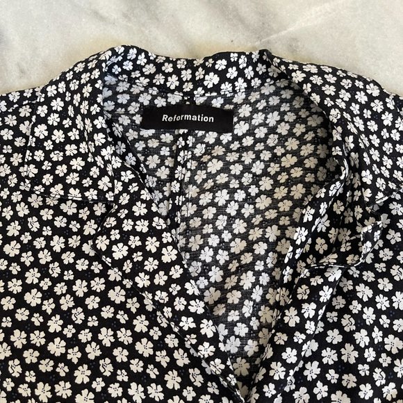 Reformation Black and White Floral Button Up Dress | Size Small - Picture 6 of 8